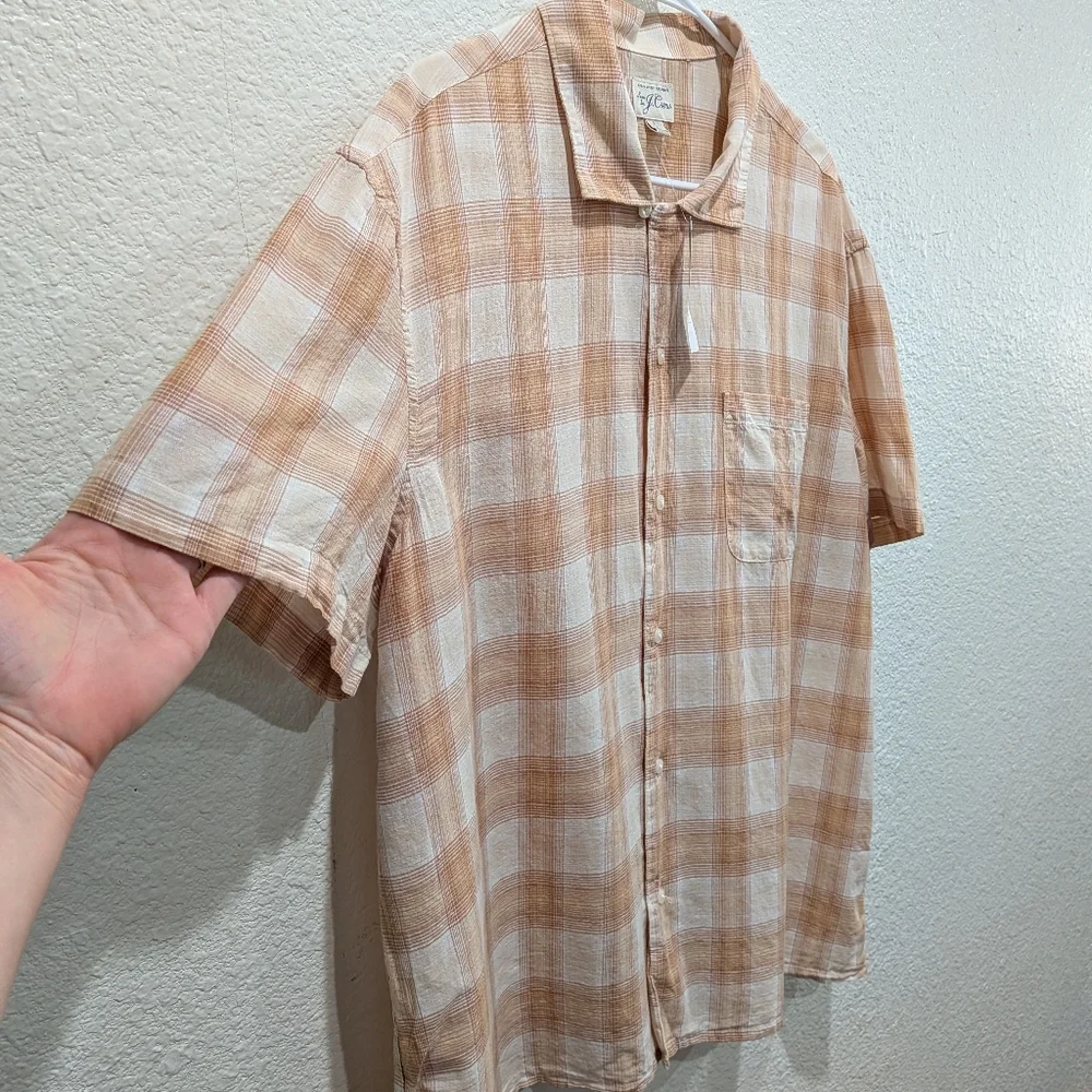 J.Crew 100% Cotton Plaid Short Sleeve Camp Shirt Size L NWT Casual Beachy Coasta - Picture 6 of 10